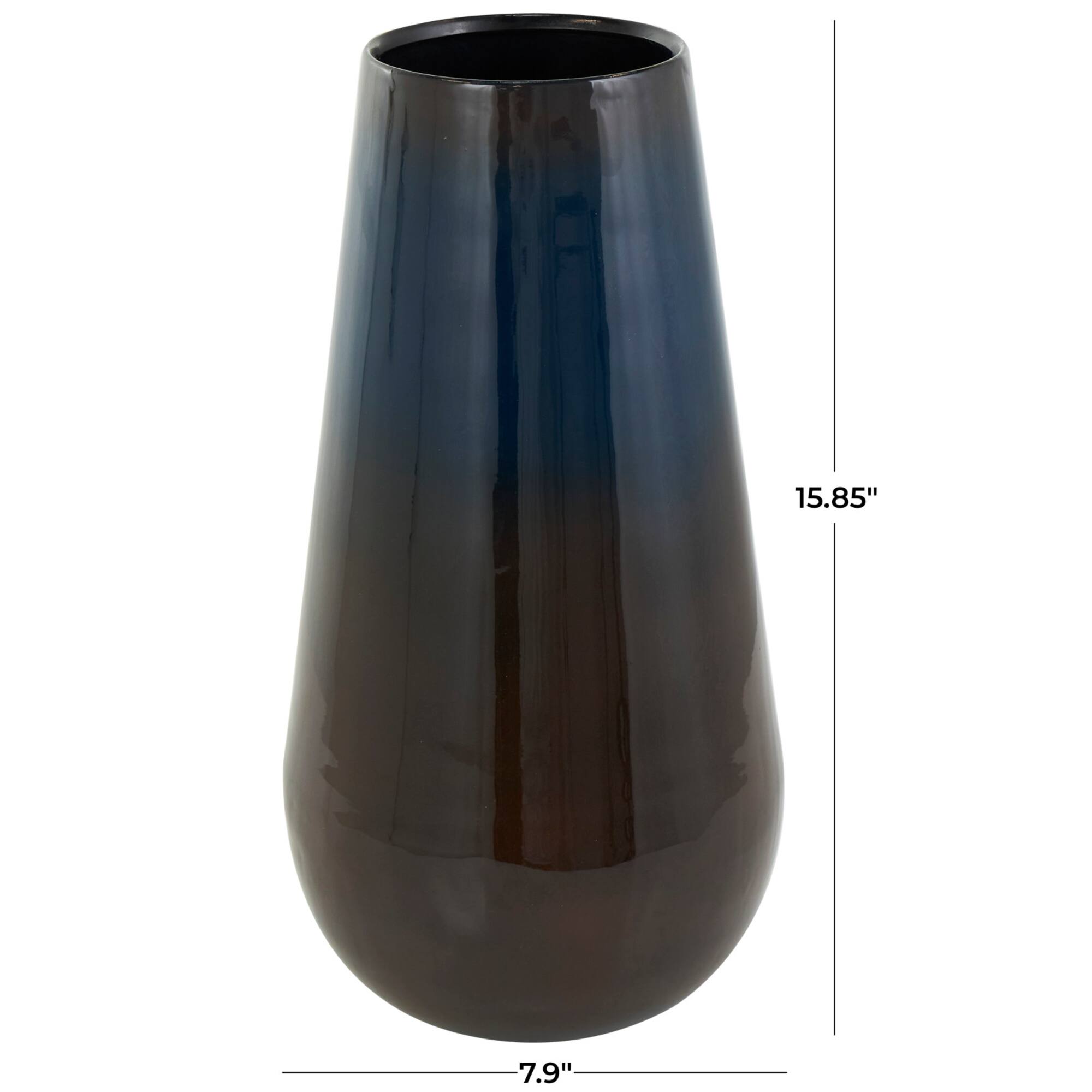 16" Blue Metal Ombre Vase with Brown Accents